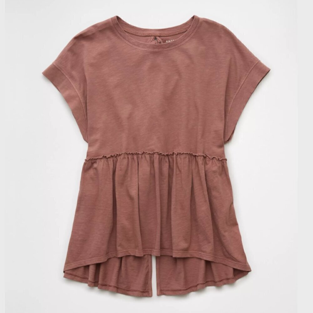 American Eagle Sunchaser Knit Babydoll Swing Mauve Pink Short Sleeve T Shirt XS - Picture 2 of 9